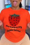 Pink Casual Print Letter O Neck T-Shirts