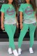 Light Green Sportswear Gradual Change Print Letter O Neck Short Sleeve Two Pieces