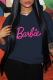 Navy Blue Sweet Daily Print Draw String Letter Hooded Collar Tops