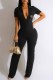Black Sexy Casual Print Letter Turndown Collar Jumpsuits