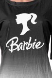 Rose Red Sportswear Gradual Change Print Letter O Neck Short Sleeve Two Pieces