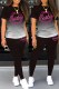 Black Sportswear Gradual Change Print Letter O Neck Short Sleeve Two Pieces