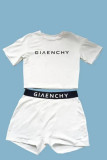 White Street Print Letter O Neck Short Sleeve Two Pieces