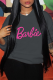 Dark Gray Sweet Daily Print Draw String Letter Hooded Collar Tops