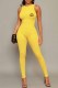 Yellow Casual Print Letter O Neck Jumpsuits