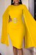Yellow Casual Solid Patchwork Pleated O Neck Dresses