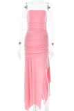 Pink Sexy Solid Patchwork Backless Fold Strapless Irregular Dress Dresses