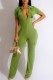 Green Sexy Casual Print Letter Turndown Collar Jumpsuits