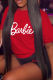 Red Street daily printed patchwork alphabet Barbie O-neck T-shirt