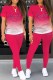 Rose Red Sportswear Gradual Change Print Letter O Neck Short Sleeve Two Pieces