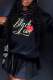 Black Street Daily Print Patchwork Letter O Neck Tops