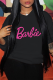 Black Sweet Daily Print Draw String Letter Hooded Collar Tops