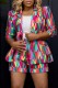Rose Red Casual Print Patchwork Turn-back Collar Long Sleeve Two Pieces (Subject To The Actual Object)