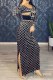 Black Casual Print Slit Letter O Neck One Step Skirt Dresses