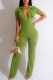 Green Sexy Casual Print Letter Turndown Collar Jumpsuits