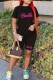 Black Casual Print Letter O Neck Short Sleeve Two Pieces