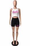 Pink Sexy Casual Print Letter O Neck Sleeveless Two Pieces
