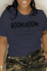 Navy Blue Street daily print letter BOOM! BOOM! O collar T-shirt