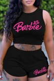 Pink Sexy Casual Print Letter O Neck Sleeveless Two Pieces