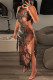 Brown Street Tie Dye Tassel Hollowed Out High Opening O Neck Irregular Dress Dresses