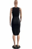 Pink Casual Print Draw String Letter V Neck Irregular Dress Dresses
