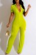 Fluorescent Green Sexy Casual Print Letter Turndown Collar Jumpsuits