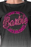 Grey Sportswear Gradual Change Print Letter O Neck Short Sleeve Two Pieces
