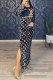 Black Casual Print Slit Letter O Neck One Step Skirt Dresses