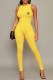 Yellow Casual Print Letter O Neck Jumpsuits