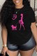 Black Casual Street Print Letter O Neck T-Shirts