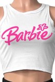 Pink Sexy Casual Print Letter O Neck Sleeveless Two Pieces