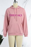 Pink Street Daily Print Draw String Letter Hooded Collar Tops