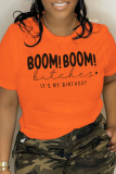 Navy Blue Street daily print letter BOOM! BOOM! O collar T-shirt