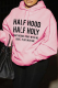 Pink Casual Daily Print Draw String Letter Hooded Collar Tops
