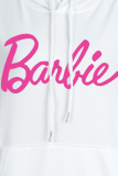 Pink Sweet Daily Print Draw String Letter Hooded Collar Tops