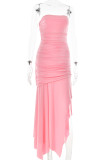 Pink Sexy Solid Patchwork Backless Fold Strapless Irregular Dress Dresses