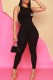 Black Casual Print Letter O Neck Jumpsuits