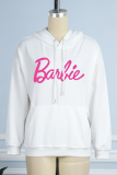 Pink Sweet Daily Print Draw String Letter Hooded Collar Tops