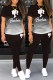 Black Sportswear Gradual Change Print Letter O Neck Short Sleeve Two Pieces