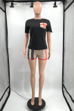 Blue Casual Plaid Patchwork Pocket O Neck Short Sleeve Two Pieces