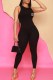 Black Casual Print Letter O Neck Jumpsuits