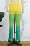 Green Casual Print Patchwork Skinny High Waist Conventional Patchwork Trousers