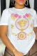 White Daily Print Patchwork O Neck T-Shirts