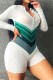 Green Casual Patchwork Contrast Turndown Collar Skinny Romper