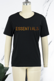 Army Green Street Daily Print Patchwork Letter O Neck T-Shirts