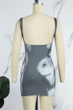 Colour Sexy Casual Print Basic U Neck Sling Dress Dresses