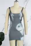 Colour Sexy Casual Print Basic U Neck Sling Dress Dresses
