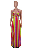 Red Sexy Casual Print Bandage Backless Spaghetti Strap Long Dress Dresses