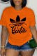 Orange Casual Print Letter O Neck T-Shirts