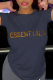 Navy Blue Street Daily Print Patchwork Letter O Neck T-Shirts